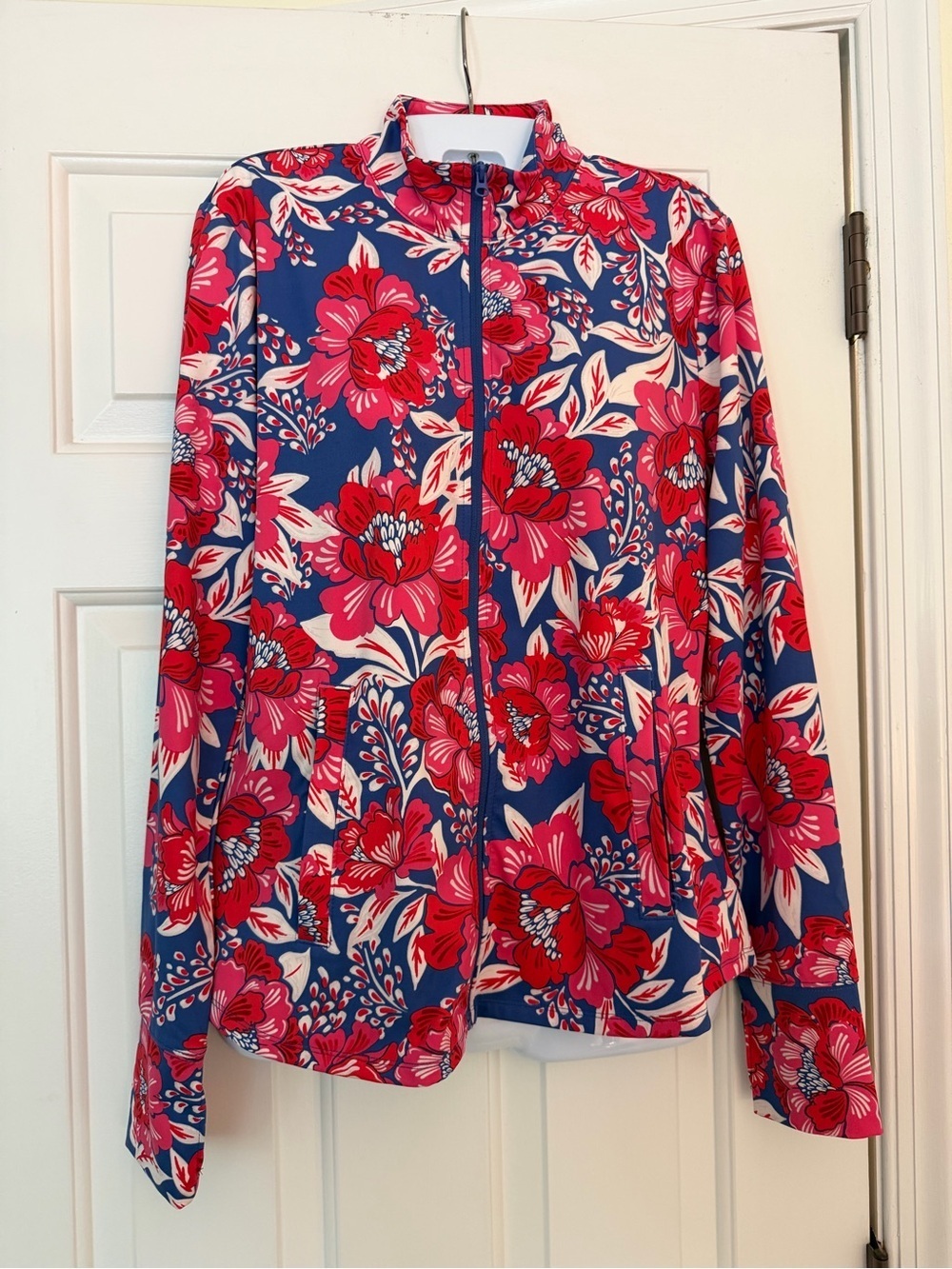 Sigrid Olsen Golf & Tennis Floral Zip Jacket Pink Blue Women’s M